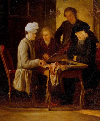 Voltaire jouant aux échecs avec le père Adam