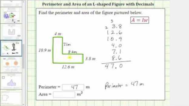 Video Find the Perimeter and Area of a L-Shaped Polygon Using Decimals em Portuguese