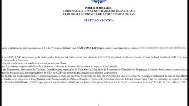 Video Certidões do TRT5 são emitidas pela internet su italiano