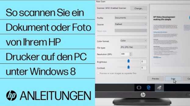 Video So scannen Sie ein Dokument oder Foto von Ihrem HP Drucker auf den PC unter Windows 8  | HP Support em Portuguese
