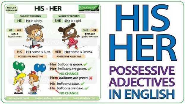 Video HIS - HER - Possessive Adjectives - Basic English Lesson em Portuguese