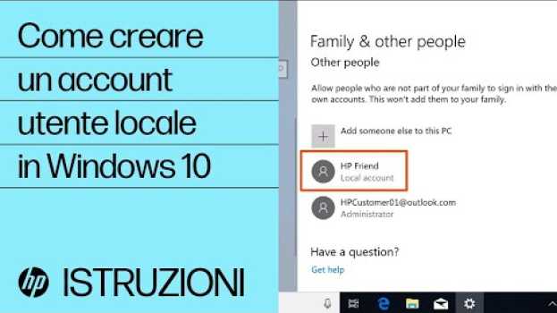 Video Come creare un account utente locale in Windows 10 | HP Support en français