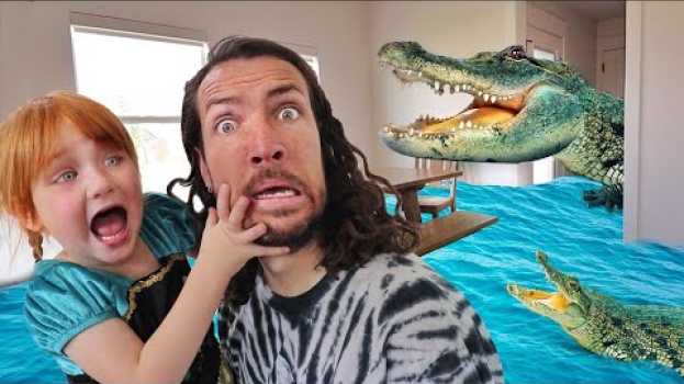 Видео ALLiGATORS inside our House!!  DONT GET CAUGHT! Adley and Dad escape magic pets! The Floor is Lava! на русском