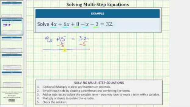 Video Solving an Equation that Requires Combining Like Terms in English