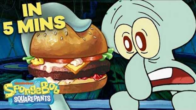 Video Squidward’s First Krabby Patty 🍔 in 5 Minutes! | SpongeBob SquarePants em Portuguese