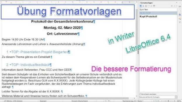 Video Übung Formatvorlagen in Writer - LibreOffice 6.4 (German/Deutsch) in Deutsch