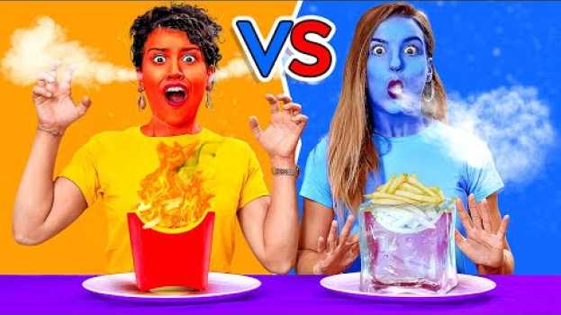 Video EATING ONLY HOT vs COLD FOOD FOR 24 HOURS! Last To STOP Eating Wins! DIY Pranks by 123 GO! CHALLENGE em Portuguese