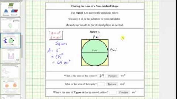 Video Find the Area Inside a Square and Outside a Circle in English
