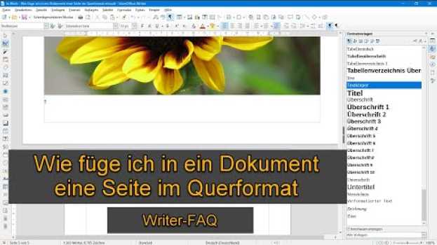 Video Wie füge ich in ein Dokument eine Seite im Querformat ein - LibreOffice (German/Deutsch) en français