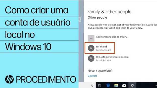 Video Como criar uma conta de usuário local no Windows 10 | HP Support su italiano