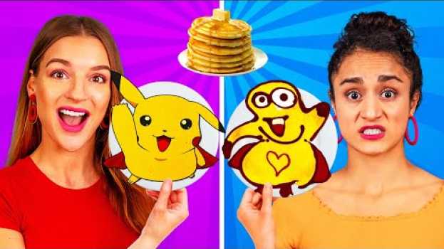 Video PANCAKE ART CHALLENGE! How To Make Minions Spongebob Emojis out of DIY Pancakes in 24 Hours! su italiano