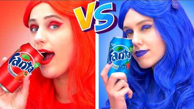 Видео RED vs BLUE food CHALLENGE! EATING ONLY ONE COLOR FOOD FOR 24 HOURS! Last To STOP Eating! Mukbang! на русском