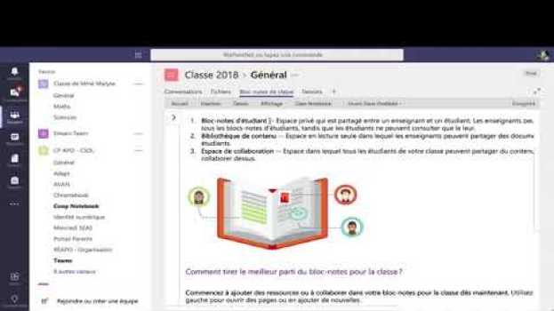 Video Ouverture Bloc Notes de classe dans Teams em Portuguese